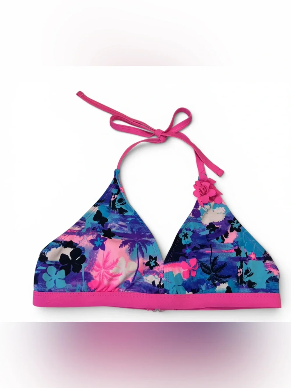 Justice Store Pink and Blue Tropical Floral Two-Piece Bikini with Faux Tie Side